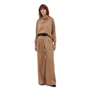 Women casual solid color turtleneck knitted sweater with wide leg pants for autumn winter