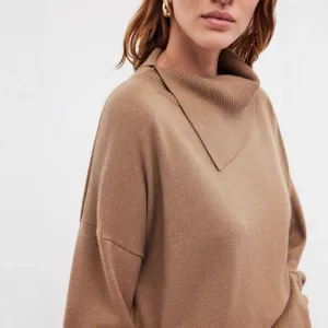 Casual autumn winter turtleneck knitted sweater for women, comfortable loose fit and stylish design.