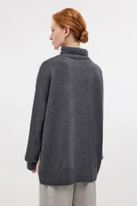 Women loose turtleneck knit sweater autumn winter casual long sleeve color block pullover top