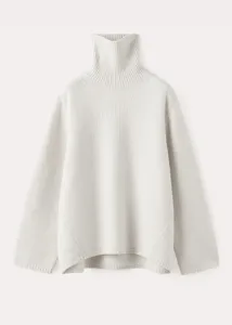 Women's casual turtleneck knitted sweater, cozy wool blend winter thermal pullover top.