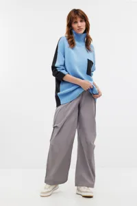 Women's high neck color block loose knit sweater autumn winter casual long sleeve pullover top