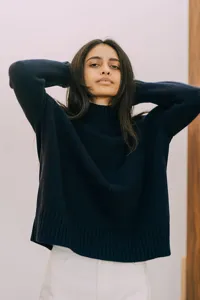 Women casual loose turtleneck knit sweater autumn winter solid color soft stylish pullover