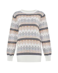 Women's autumn winter crew neck long sleeve geometric jacquard knit sweater casual top