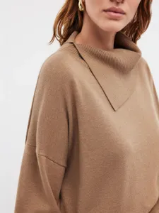 Women camel turtleneck sweater casual loose knit pullover autumn winter top stylish clothing
