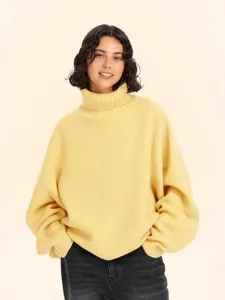 Women Oversized Turtleneck Knit Sweater Casual Loose Long Sleeve Pullover Autumn Winter Soft Viscose Jumper Top
