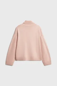 Women pink turtleneck loose knit sweater short style casual autumn winter daily wear detail