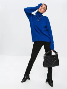 Women's autumn winter loose solid color turtleneck sweater long sleeve casual chic top.