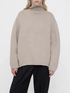 Women Autumn Winter Wool Sweater Loose High Neck Knit Pullover Solid Color Warm Top For Women Office Lady Fashion Sweater