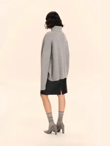 Women grey turtleneck loose knit sweater winter long sleeve casual pullover top fashion