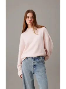 Women's Casual Crew Neck Loose Knitted Sweater Pullover Soft Long Sleeve Solid Pink Autumn Winter Fashion Top For Women