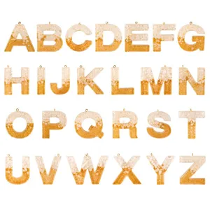 DIY Resin Letter Charms Epoxy Alphabet Pendants With Gold Ring For Keychain Bag Backpack Craft Jewelry Making