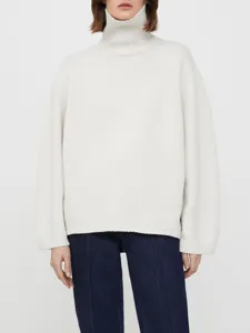 Women's autumn winter cozy high turtleneck knit sweater casual loose pullover top chic.