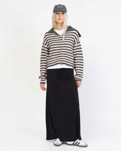 Women's European style large lapel striped zip cardigan sweater, autumn winter knitwear.