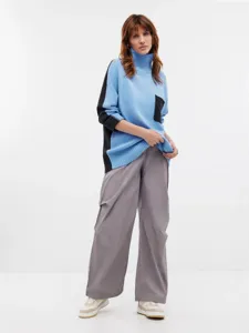 Women oversized turtleneck colorblock knit sweater casual long sleeve pullover top warm