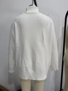 Women's white turtleneck loose knit sweater casual autumn winter fashion pullover top