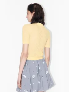 Women's Yellow Short Sleeve Knit Polo Shirt Summer Casual Top Chic Fashion New Knitwear