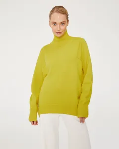 Women casual loose turtleneck knit sweater autumn winter solid color long sleeve top