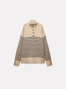 Women high neck striped knit sweater winter autumn casual pullover with chic design top