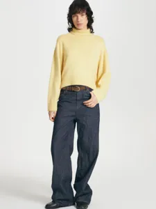 Women's loose high turtleneck knit sweater stylish short winter casual warm pullover top apparel