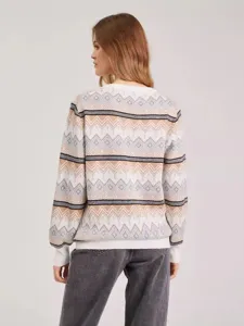 Women's geometric jacquard crewneck knit sweater long sleeve casual autumn winter top