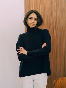 Women Mock Turtleneck Long Sleeve Loose Knit Pullover Sweater Winter Casual Solid Color Top