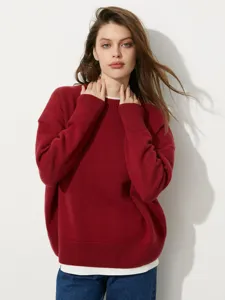 Women Casual Round Neck Pullover Loose Knit Sweater Autumn Winter Viscose Polyester Nylon Thick Warm Drop Shoulder Top
