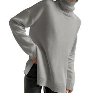 Women oversized turtleneck sweater long sleeve knit pullover casual solid color winter top