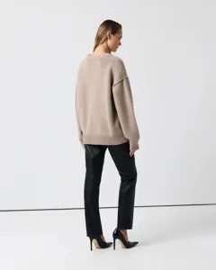 Casual crewneck knit sweater back view detail, cozy autumn winter apparel style.