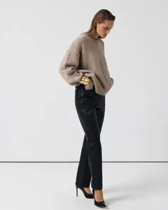 Women casual loose crewneck knit sweater long sleeve solid color autumn winter daily fashion