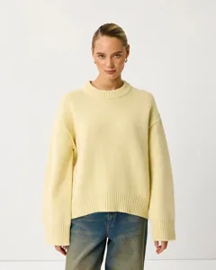 Oversized crewneck knit sweater for women, comfortable long sleeve winter pullover top.