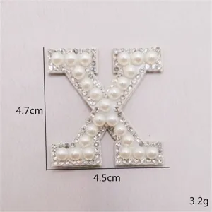 Buchstabe X Perle Strass DIY Aufnaher Bekleidung Zubehor Tasche Hut Dekoration 4.7x4.5cm
