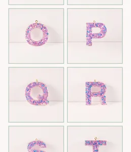 Colorful glitter resin alphabet letters DIY keychain pendants, clear epoxy letter charms.