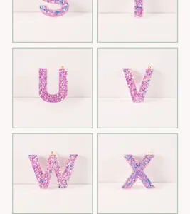 Pink glitter resin alphabet letter charms DIY keychain pendant accessories for custom jewelry.