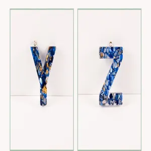 Epoxidharz Buchstabe Y Z Schlüsselanhänger Detail, blauer Stein DIY Schmuckzubehör.