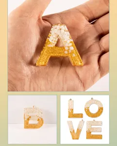 Resin Alphabet Letter Pendant Gold Glitter DIY Epoxy Keychain Bag Hanging Ornament Detail
