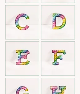Rainbow gradient alphabet pearl rhinestone patch DIY clothing bag accessory letter C D E F
