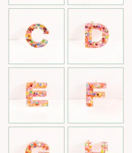 Pink heart sequin resin alphabet charms for DIY keychain pendant jewelry making accessories