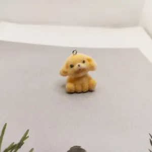 Flocked resin simulation puppy dog keychain DIY charm pendant accessory for bags.