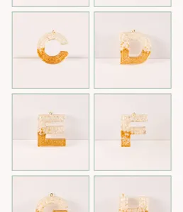 Resin letter keychain pendant with white and gold flakes diy bag charm accessories.