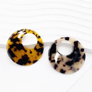 Vintage Acetate Resin Round Ring Pendant DIY Jewelry Making Accessories For Women Earrings Craft Components