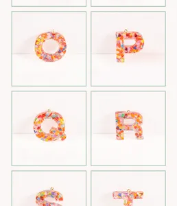 Pink heart glitter resin alphabet letter keychain DIY jewelry charm pendant accessory