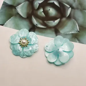 Double-layer 5-petal flower DIY jewelry accessories light blue acrylic handmade craft charms