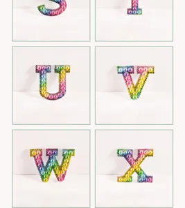 Colorful gradient pearl rhinestone letter patches DIY clothing accessories detail view