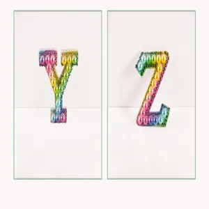 Colorful gradient rhinestone and pearl letter Y Z hot fix patches for DIY clothing bags.