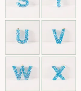 DIY blue resin letter pendant charm with glitter and shell flakes for handmade jewelry making