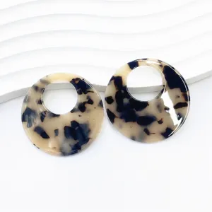 Tortoise shell acetate round earring components, vintage DIY jewelry making pendants, 1pc.