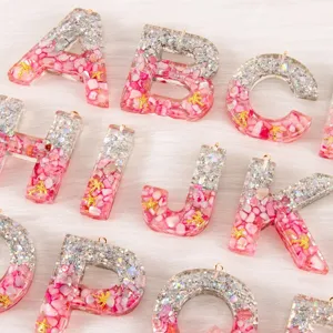 Resin alphabet keychain DIY pink shell glitter letter pendants bag charms set!