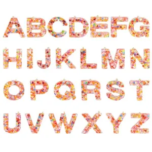 Bunte Harz Alphabet Buchstaben Anhänger mit Glitzer Flocken für DIY Schmuck Set 26Stk