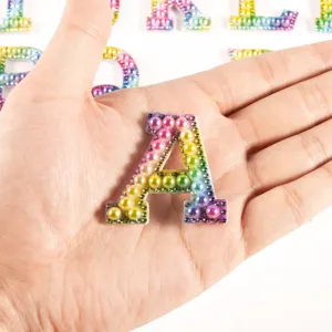 Colorful gradient pearl rhinestone letter A patch DIY clothing bag accessories main
