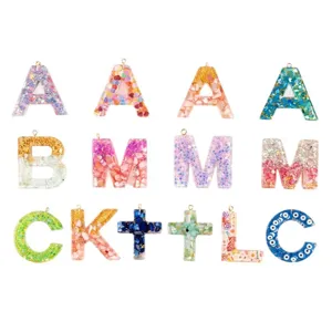 Colorful resin letter charms epoxy alphabet keychains DIY jewelry making accessories